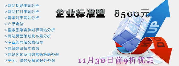 企业标准型网站建设套餐11月份9折优惠